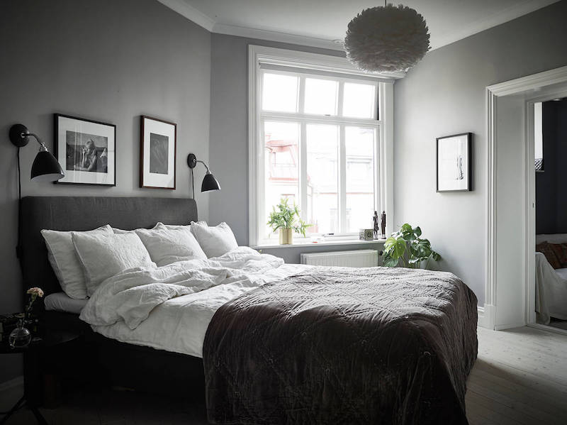 elegantti-mustavalkoinen-sisustus-makuuhuone-harmaa